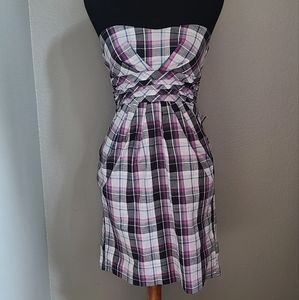 Purple Plaid Y2K Strapless Mini Dress Size 5
